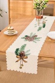 Resim RealHomes Kozalak Çizimli Cristmas Temalı Dijital Baskılı Dekoratif Runner 