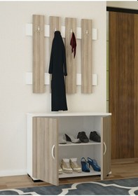 Resim 2 Kapaklı Dolaplı 4 Askılıklı Portmanto Vestiyer Beyaz 