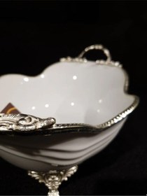 Resim Lımoges Paniz Kase Ayaklı Oval 37x23 Cm Gümüş Whs136 