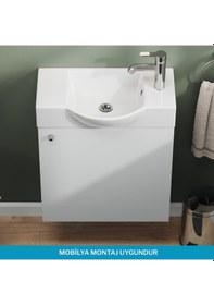 Resim Aqua Bagno Minizia 55x32x10 Cm Beyaz Seramik Lavabo Taşma Delikli 34.30.55.1.tr Beyaz 