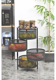 Resim 4 Katlı Metal Açılır Kapanır Paslanmaz Sebzelik Siyah 