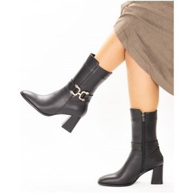 Resim Kadın Hakiki Deri 7 Cm Topuklu Yarım Çizme 001 