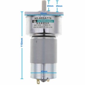 Resim Genel Markalar Xd-60ga775 Dc Motor 12v 5rpm 35w 87kg.cm Yüksek Tork Kuvvet Metal Dişli Redüktörlü Robot Cnc Makine 