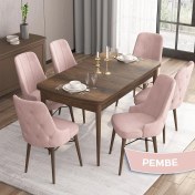 Resim Canisa Concept Iza Serisi, 80 X 132 cm Açılabilir Mdf Masa, Barok Ahşap Desen Mutfak Masa Takımı, 6 Sandalye 