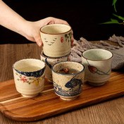 Resim 5 ons el boyalı vintage çiçek ve kuş desenli 2 adet Japon tarzı seramik çay fincanı, yalıtımlı tekrar kullanılabilir çok amaçlı çay fincanı, sadece elde yıkayın 