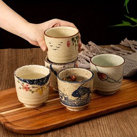 Resim 5 ons el boyalı vintage çiçek ve kuş desenli 2 adet Japon tarzı seramik çay fincanı, yalıtımlı tekrar kullanılabilir çok amaçlı çay fincanı, sadece elde yıkayın 
