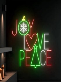 Resim Joy Love Peace Yazılı Yılbaşı Temalı Neon Tabela Kırmızı 