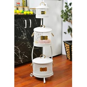 Resim Evistro Metal Standlı 3 Katlı Delikli Patates Soğan Sarımsak Kovası Beyaz 