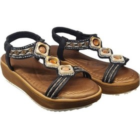 Resim Ventes Dolgu Topuk Rahat Günlük Kadın Taşlı Sandalet 1332006-z Siyah 