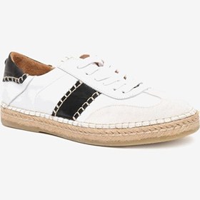 Resim Kadın Bej Süet Beyaz Hakiki Deri Sneaker Ayakkabı 
