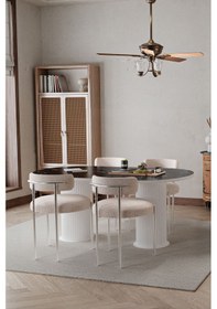 Resim Avvio Tual Beyaz Ptt Ayak 80x180 Yemek Masası Mutfak Masası Masa Teddy Sandalye Takımı Bukle Kumaş Siyah Mermer 