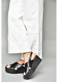 Resim Fox Shoesp555327503 Siyah Hakiki Deri Dolgu Topuklu Kadın Ayakkabı Siyah 