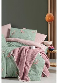 Resim Lastikli Çarşaflı Tek Kişilik Nevresim Takımı Green Yeşil Somon 