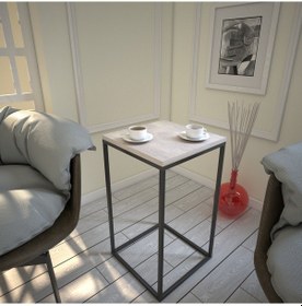 Resim Pure Yan Sehpa & Servis Sehpası Metal Deniz Meşe / Metal Ayaklı 