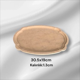Resim Ahşap Boyanabilir Oval Dalgalı Küçük Nişan Tepsisi-Sunumluk 