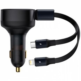 Resim Baseus 2in1 Makaralı 30W Hızlı Şarj Type-C + Lightning iPhone Araç Şarj Cihazı 