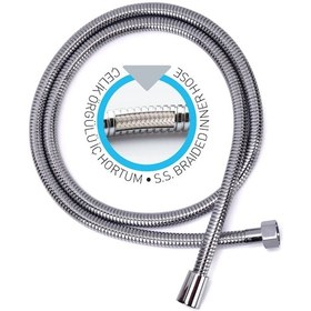 Resim Yapıtaşı Banyo Duş Spiral Hortumu kenetli Örgülü Duş Hortum 150 cm 