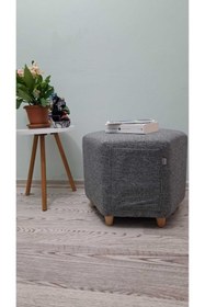 Resim Papuli Ahşap Ayaklı Cepli Altıgen Puf&bench Koltuk/tabure 