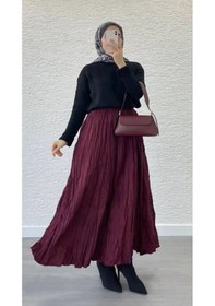 Resim Bordo Crush Kırışık Uzun Etek Bordo 