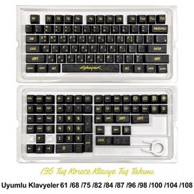 Resim 136 Tuşlu Keycaps Pc Karbon Fiber Dokulu Cyberpunk 136 Tuşlu Klavye Korece Dil Desteği Kutulu Tüm Mekanik-manyetik Klavyeler İle Uyum Sağlamaktadır. 