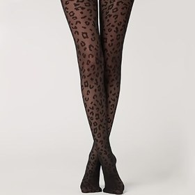 Resim 1 Çift Siyah Leopar Desenli Kadın Kaymaz Gizleyen Tayt Pantolon 