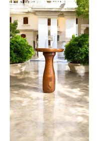 Resim Masif Ahşap Açık Ceviz Renk Tekli Yan Sehpa Mantar Sehpa Kahverengi 