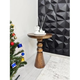 Resim Aselya Home Ahşap Tekli Mantar Yan Sehpa Modern Açık Ceviz Fiskos Çiçeklik 