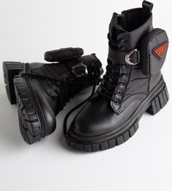 Resim SUENO SHOES Kadın Siyah Bot Çanta Detaylı Bağcıklı Fermuarlı Kalın Taban Bot&bootie 