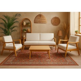 Resim Zem Favela Bohem Çay Seti Natürel Ahşap,Kırık Beyaz(1 ADET IKİLİ BERJER 2ADET TEKLİ BERJER 1ADET SEHPA) 