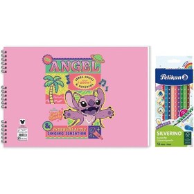 Resim Lilo&stitch 25 35 15 Yp. Spiralli Resim Defteri - Pelikan Silverino Üçgen Kuru Boya Kalemi 2'li Set 4 Çok Renkli 