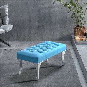 Resim Azra Kapitoneli Ayak Ucu, Kapı Önü, Antre Bench Puf, 90X45, Mavi 