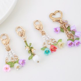 Resim 1 adet/4 adet - DIY Çiçek Anahtarlık Şans Seti, Çinko Alaşımlı, Çok Renkli İnci ve Yapay Çiçekler, Kalp Şekilli Kolyeler, El Çantaları ve Aksesuarlar için İdeal, Aksesuar Anahtarlık|Zarif Aksesuar|Dayanıklı Çinko Alaşımlı, Çiçek Dekoru 
