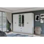 Resim Metalia Gm 036 Lüx 6 Kapı 2 Çekmeceli Düğme Kulplu Aynalı Gardırop 
