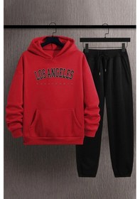 Resim Unisex Los Angles Baskılı Eşofman Takımı Kırmızı 