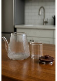 Resim Akasya Kapaklı Ve Saplı Cam Demlik - Isıya Dayanıklı - Cam Demlikli - 3 Parça - 1 Litre Cam 