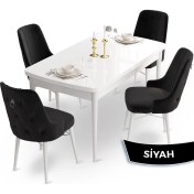 Resim Canisa Concept Taç Serisi 80 x 132 cm Açılabilir Beyaz Mutfak Masa Takımı 4 Sandalye Gümüş Halkalı 