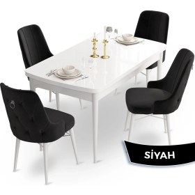 Resim Canisa Concept Taç Serisi 80 x 132 cm Açılabilir Beyaz Mutfak Masa Takımı 4 Sandalye Gümüş Halkalı 