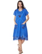 Resim Şile Bezi Saks Kısa Kollu Katlı Midi Elbise Mavi 