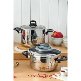 Resim Misda Store Montana 4 + 6 Litre Siyah Gri Düdüklü Tencere 