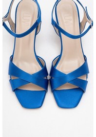 Resim Luvishoes Luvi Shoes Melin Sax Mavi Saten Çapraz Bantlı Kadın Topuklu Ayakkabı Saks Mavi 