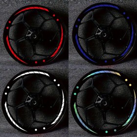 Resim 12 adet + 24 Küçük Nokta Seti Araba ve Motosiklet Tekerlek Yansıtıcı Hub Çıkartma Seti - Spor Şerit Tasarımı, 45.72-50.8 cm Tekerlek Süslemeleri için Uygun Kırmızı & Mavi & Beyaz & Lazer Çoklu Seçenekler 