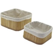 Resim 2li Kare Bambu Kenar Organizer Sepet Ahşap Altlık - Bezli 21x21x10cm - 17x17x8cm 4741 