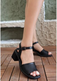 Resim Ezel Glory Laera Siyah Cilt Topuklu Sandalet Çok Renkli 