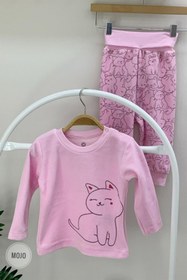 Resim Mojo Bebek Luggi Bay Kız Bebek Pink Cats Kadife Pijama Takımı 7156 Pembe 