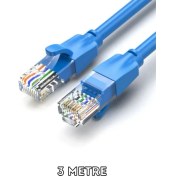 Resim Hiqonic Li Hiqonic Cat6 1000MBPS Ethernet Internet Veri RJ45 Kablosu 3 Metre Mavi Kablo 