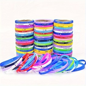 Resim Silikon Bileklik Paketi - Unisex Gerilebilir Bileklikler Moda ve Spor, Günlük ve Hediye Etkinlikleri, Basit Kentsel Stil, Toplu Çeşitlilik Paketi Kaplama veya Mozaik Yok, Tüm Mevsimler (10/20/30/50/100 Adet) 