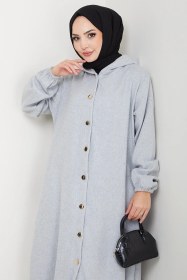 Resim Bestenur Fevza Düğmeli Kaşe Kap 1635 - Gri Gri 