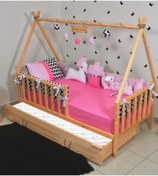 Resim MiniWood Markaawm Montessori Çocuk Yatak Yavrulu 90x190 Karyola Derya 