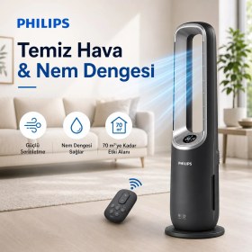 Resim Philips 70 M² Hepa Isıtıcı Fan Akıllı Sensörlü Hava Temizleyici Cihaz Sessiz Alerjen PM10 Filtreli 