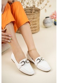 Resim Zincir Aksesuarlı Cilt Babet Beyaz-Beyaz 